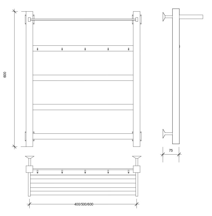 Полотенцесушитель водяной 60x60 Корсико 1 КСП (хром) Secado арт. 4603777480981