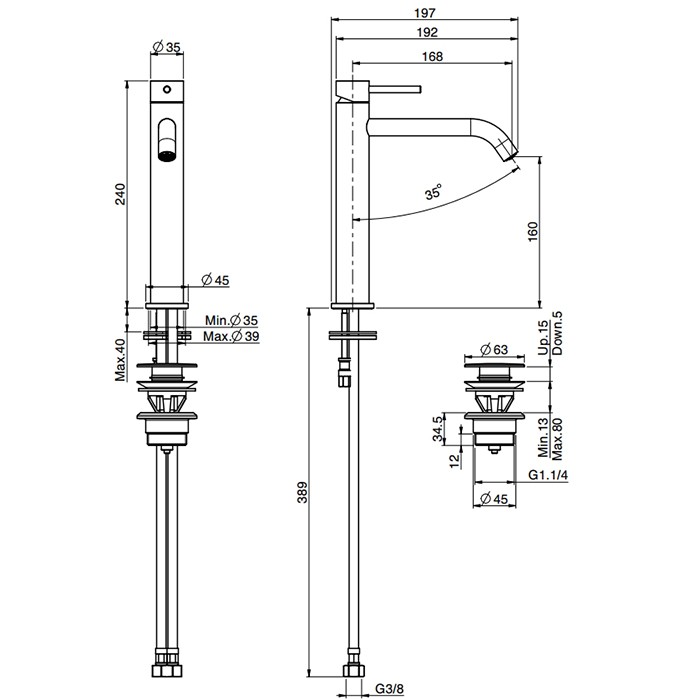 Fima Carlo Frattini Cмеситель для раковины, на 1 отв., высокий, с донным клапаном, Spillo Up, F3031LXSCR.1 цвет: хром