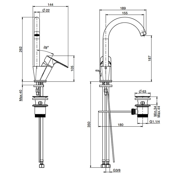 Fima Carlo Frattini Cмеситель для раковины, на 1 отв., с донным клапаном, Serie 22, F3841CR.ES цвет: хром
