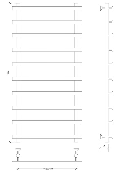 Полотенцесушитель водяной 120x50x60 Понтида 1 (хром) Secado арт. 4603759406565