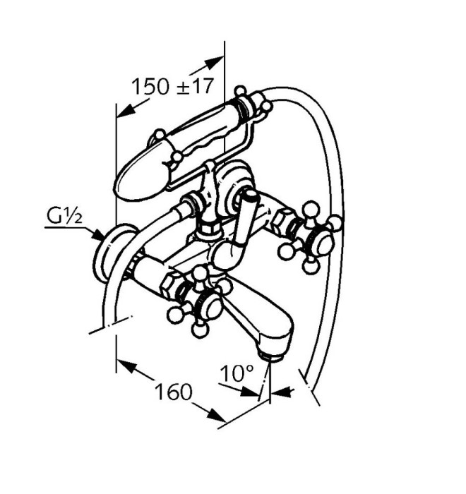 Смеситель для ванны и душа dn15, 1926 Kludi, хром - 514410520