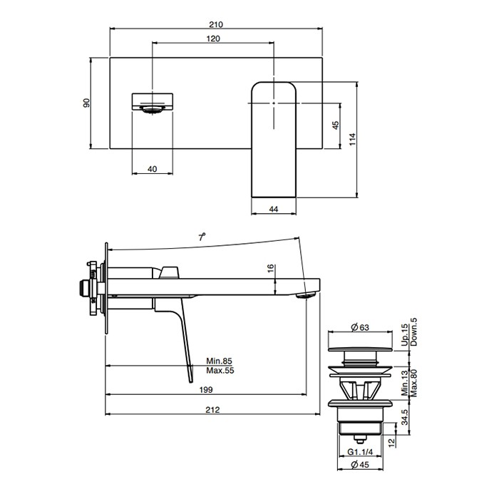 Fima Carlo Frattini Cмеситель для раковины, встраиваемый, излив: 21.2см., с донным клапаном, Fit, F3391WLX5CR цвет: хром