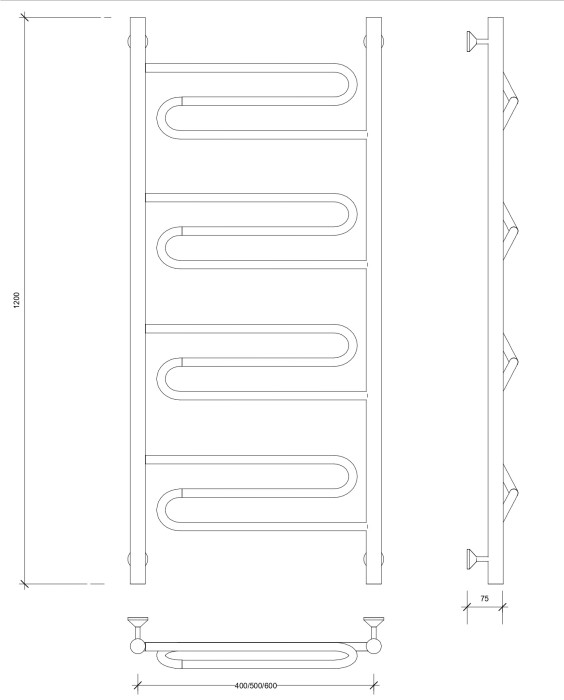 Полотенцесушитель водяной 120x50 Валенсия 1 (черный) Secado арт. 4673739223888