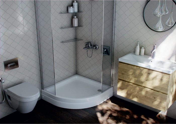 Душевой поддон 80x80, 1/4 круга R50, с ножкамии и с фронтальным экраном, без сифона, Aquatek арт. DPA-0000007