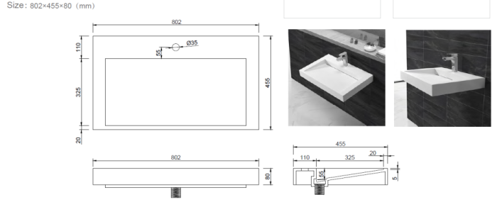 Столешница моноблок 80см, Boheme Flat - 859-080