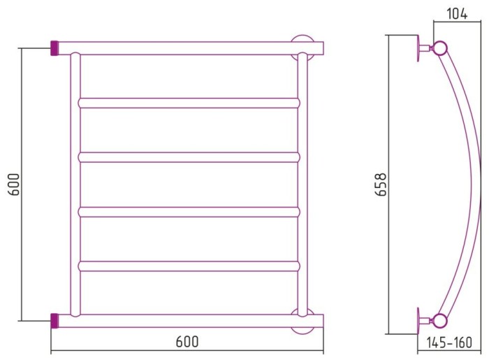 Стилье Водяной полотенцесушитель 600x600, Минор 0602, 00602-6060 цвет: без покрытия