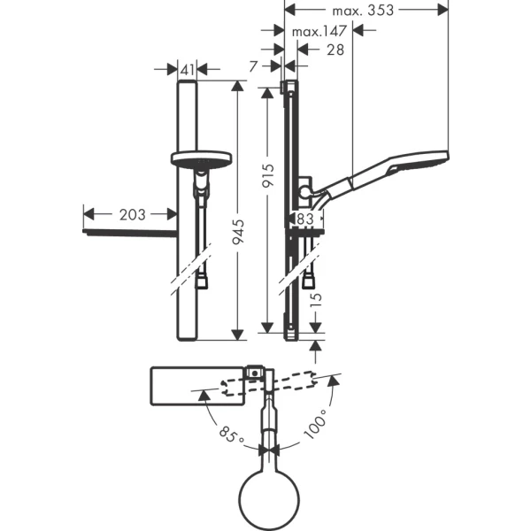 Душевой гарнитур со штангой 90см и мыльницей Raindance Select S Hansgrohe, хром арт. 27649000