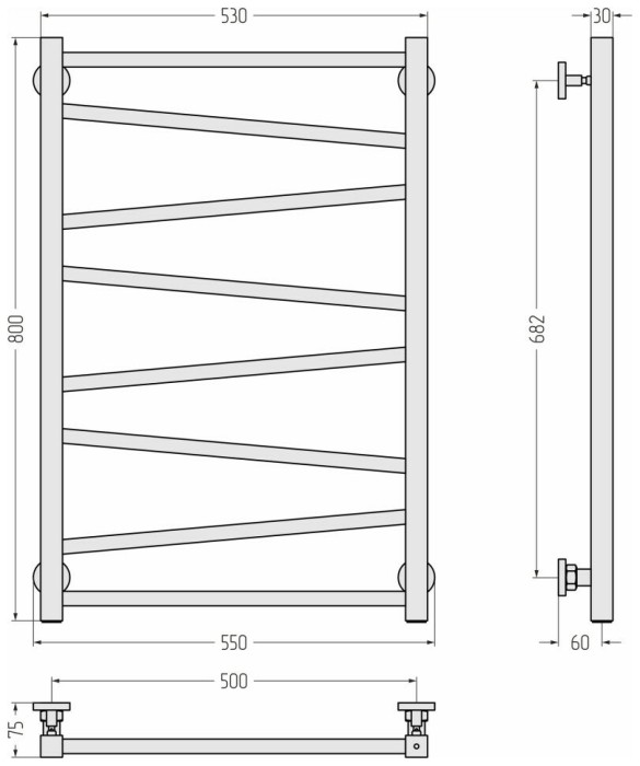 Сунержа Водяной полотенцесушитель 800x500, Сирокко, 31-0253-8050 цвет: матовый чёрный
