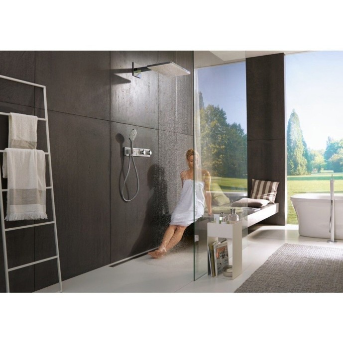 Верхний душ с настенным кронштейном скрытого монтажа Rainmaker Select Hansgrohe, белый, хром арт. 24007400