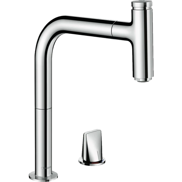 Смеситель для кухни, на 2 отверстия, с вытяжным изливом, Hansgrohe Metris Select M71, хром арт. 73804000