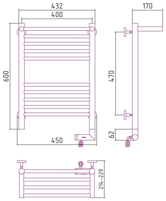 Сунержа Электрический полотенцесушитель 1000x300, Богема 2.0 с 1 полкой, 00-5207-6040 цвет: без покрытия