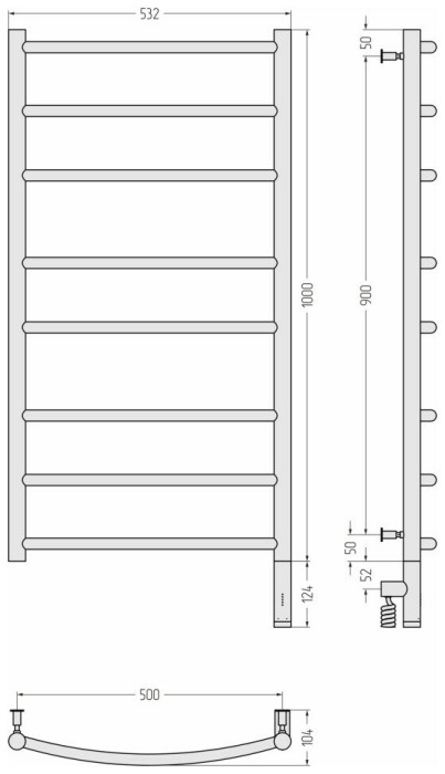 Сунержа Электрический полотенцесушитель 1200x500, Галант 3.0, 071-5801-1050 цвет: сатин