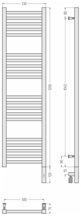 Сунержа Электрический полотенцесушитель 1000x300, Модус 3.0, 00-5701-1230 цвет: без покрытия