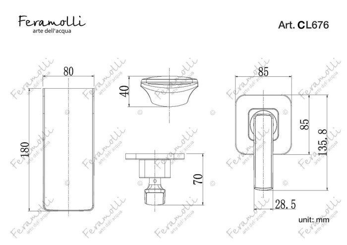Смеситель для раковины встраиваемый, хром, Adige Feramolli - CL676
