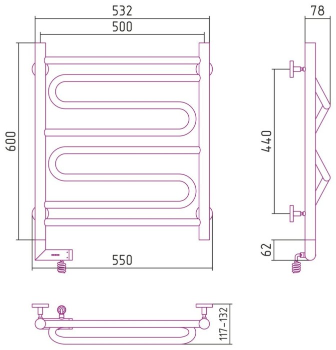 Сунержа Электрический полотенцесушитель 1000x300, Элегия 2.0, 03-5218-6050 цвет: золото