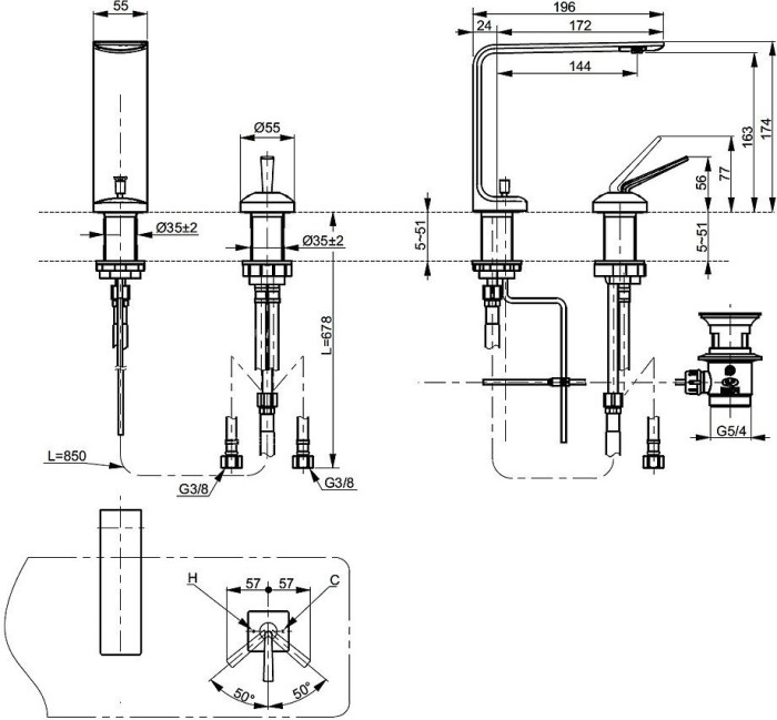 Смеситель для раковины, Neorest TOTO, TLP02304R цвет: хром
