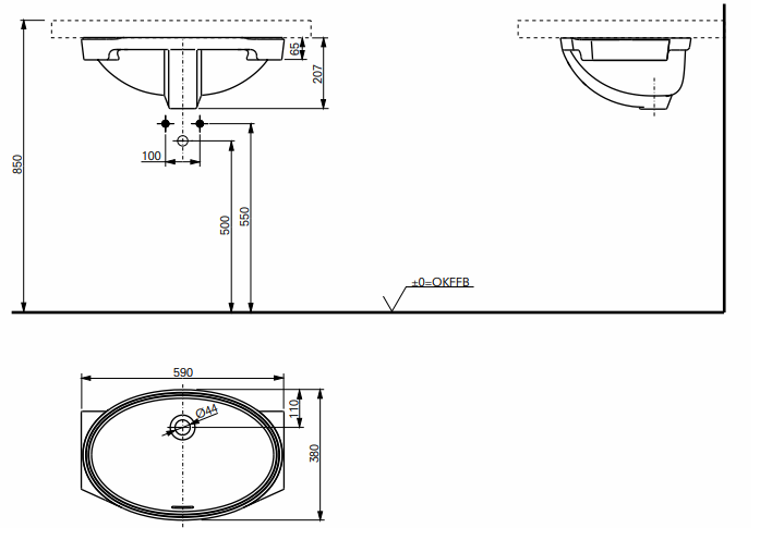 Раковина встраиваемая TOTO WU 59x38x20.7см цвет белый арт. LW1506