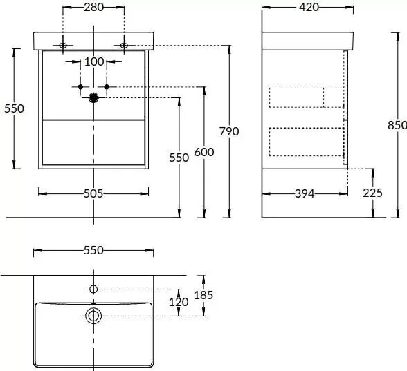 Тумба подвесная 2 ящика 55см, Pro Kerama Marazzi, белый - PRO.55.2\WHT.M