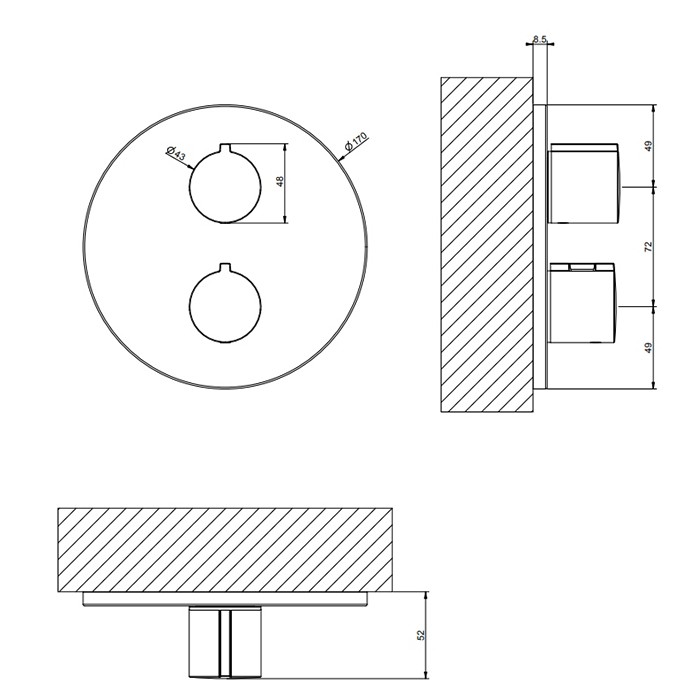 Смеситель для душа, встраиваемый, термостатический, 3 позиции, Gessi Emporio Via tortona, хром арт. 38778#031