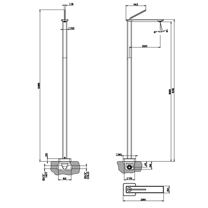 Встраиваемая часть напольного смесителя для раковины, Gessi, арт. 20699#031