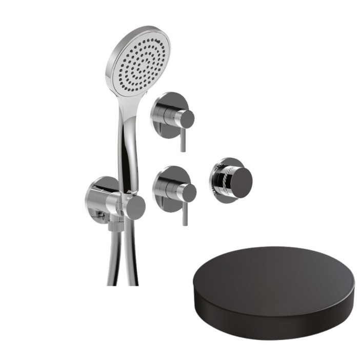 Встраиваемый смеситель для душа на 4 режима, однорычажный, поворотный переключатель, ручной душ + 3 доп. вывода воды, Giulini My ring deluxe, черный матовый арт. MRX5304DLNO