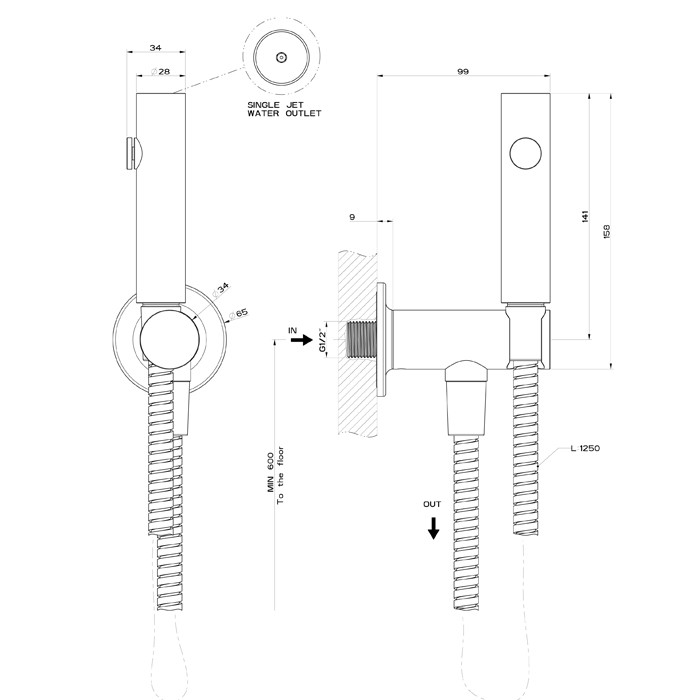 Гидроёршик настенный на 1/2", Gessi Inciso, black xl арт. 58151#299