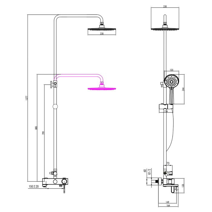 Душевая система с изливом, керамический картридж, хром, Azario Infinity арт. AZ-VBQ238U11C-1MF1J19A-ZH3394A-HB1153