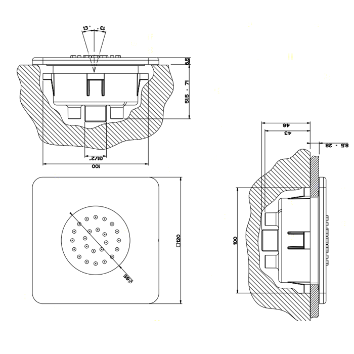 Внутренняя часть боковой встраиваемой форсунки, Gessi, арт. 32985#031