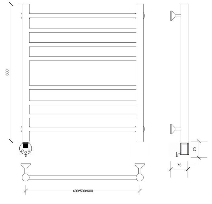 Полотенцесушитель электрический 60x40 Триада 4 Secado арт. 4673739243312