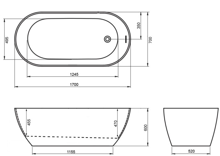 Акриловая ванна 1700х700х600 отдельностоящая, Azario Bellago арт. AZ-M722