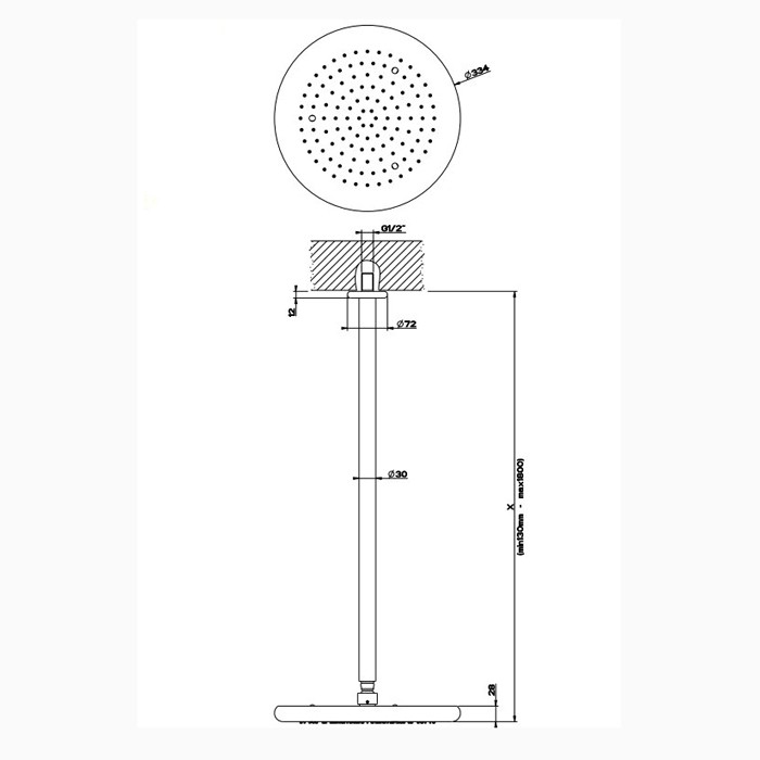 Верхний душ для потолочного крепления d306мм с инд.высотой (50-1800мм), Gessi Goccia, черный арт. 33768#299