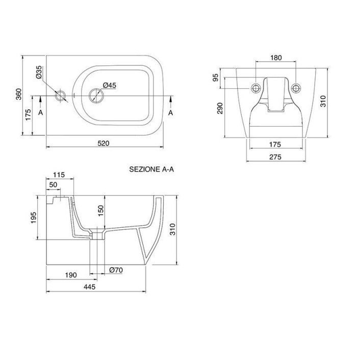 Подвесное биде с одним отверстием цвет лава матовая, Scarabeo Teorema 2.0 - 5127 37