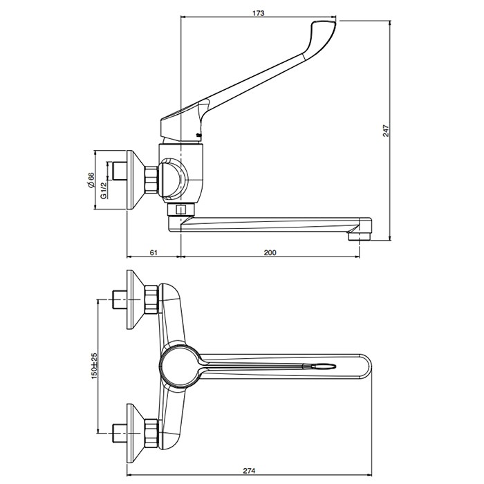 Fima Carlo Frattini Смеситель для кухни, настенный, для лечебных учреждений, Collettivita, F3836LCCR цвет: хром