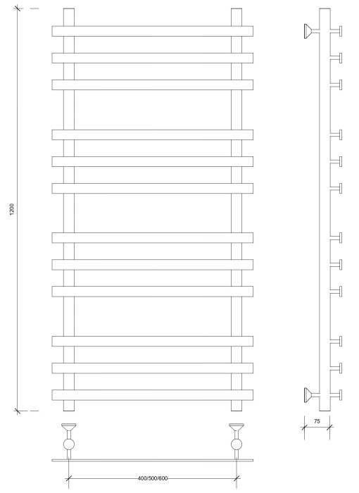 Полотенцесушитель водяной 120x40x50 Понтида плюс (хром) Secado арт. 4603777448073