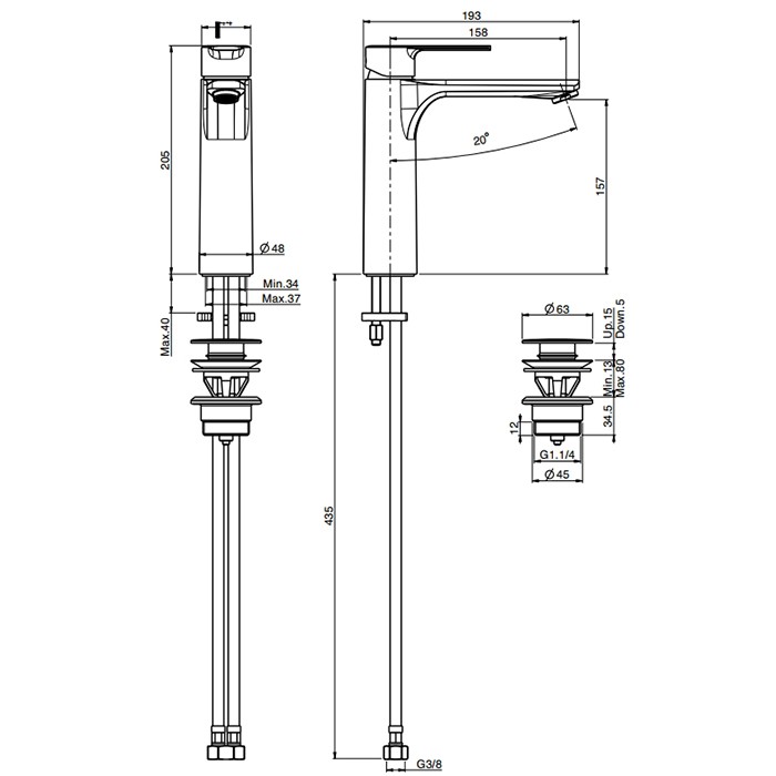 Fima Carlo Frattini Смеситель для раковины, на 1 отв., высокий H20.5см., Mast, F3131LNS.ES цвет: золото