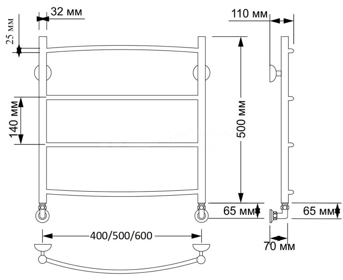 Полотенцесушитель водяной латунный 60x50 Милан 1 плюс (бронза) Secado арт. 4603777459444