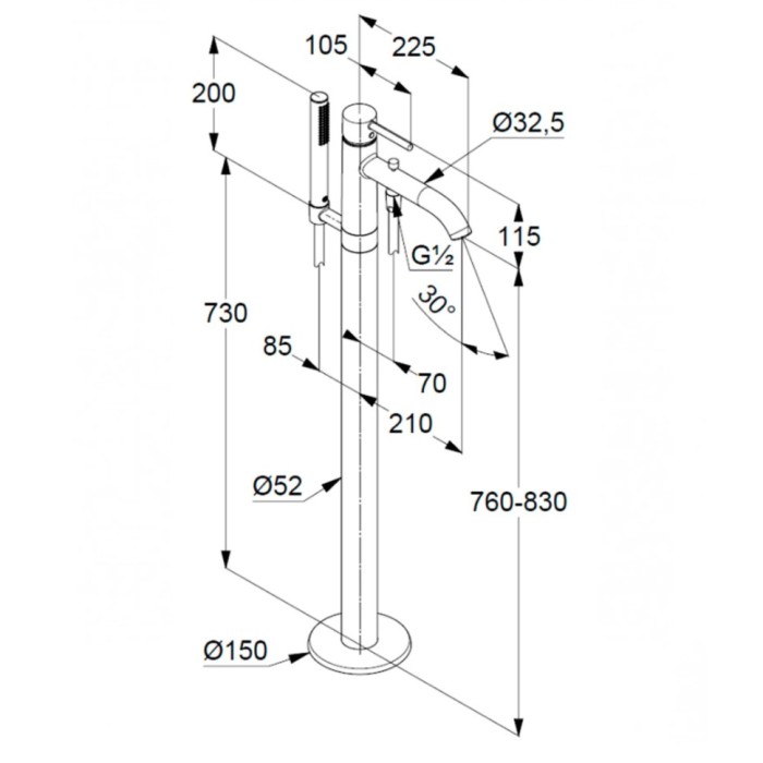Однорычажный смеситель для ванны и душа dn15, bozz Kludi, брашированное золото - 38590n076