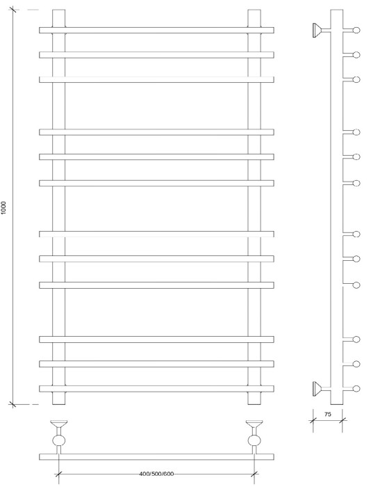 Полотенцесушитель водяной латунный 100x50x60 Турин плюс (бронза) Secado арт. 4673739250471