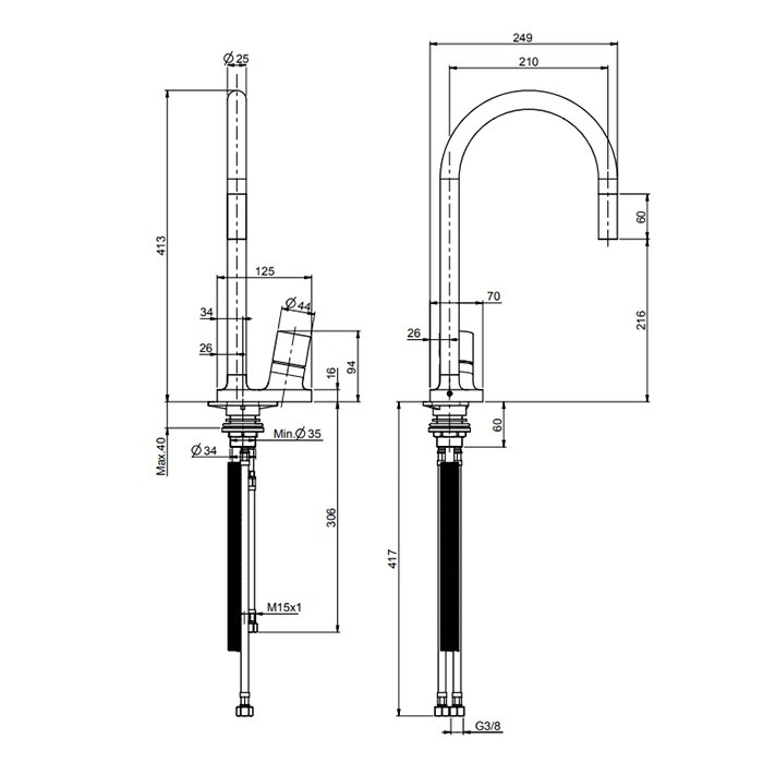 Fima Carlo Frattini Смеситель для кухни, на 1 отв., Kitchen, F7028NS цвет: черный