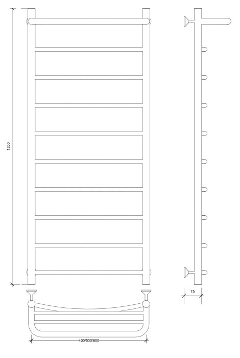 Полотенцесушитель водяной 120x50 Милан 1 СП (черный) Secado арт. 4673739226445