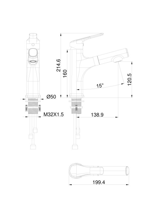 Смеситель для раковины с выдвижным изливом, Wonzon & Woghand, WW-AE4151-MW цвет: белый