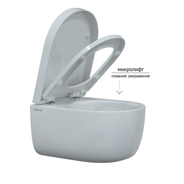 Комплект подвесного унитаза BERGES: инсталляция NOVUM525, кнопка L3 хром, унитаз EGO Rimless 49см, сиденье Toma SO, арт. 043231