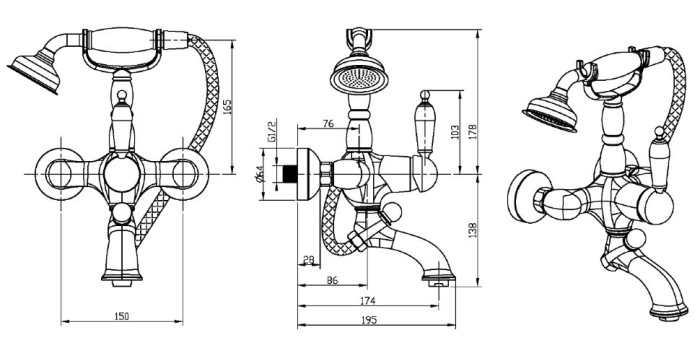 Смеситель для ванны, хром, Crystal Boheme 263-CRST