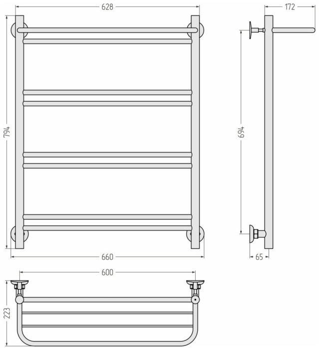 Стилье Водяной полотенцесушитель 800x600, Версия-Н1, 12621-8060 цвет: белый