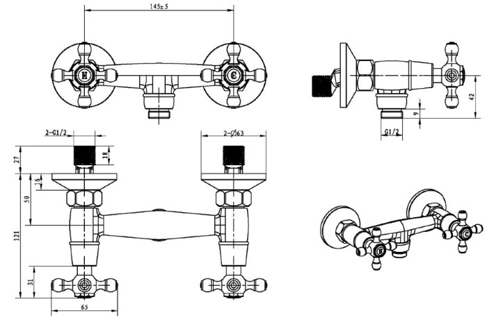 Смеситель для душа, хром, Flora Boheme 274-FL
