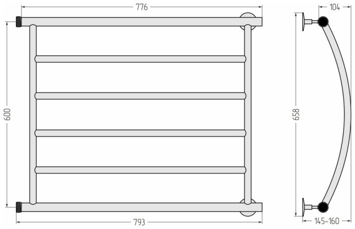 Стилье Водяной полотенцесушитель 600x800, Минор 0602, 00602-6080 цвет: без покрытия