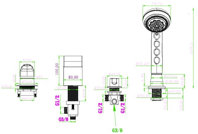 Смеситель для акриловой ванны, врезной AuaDesign Cascade Boheme 493