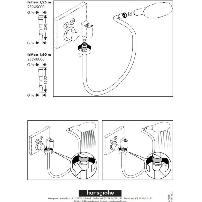 Душевой шланг 125см с регулировкой напора воды Isiflex Hansgrohe, хром арт. 28249000