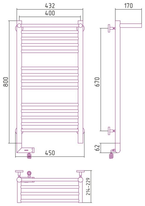 Сунержа Электрический полотенцесушитель 800x500, Богема 2.0 с 1 полкой, 7011-5206-8040 цвет: железно-серый
