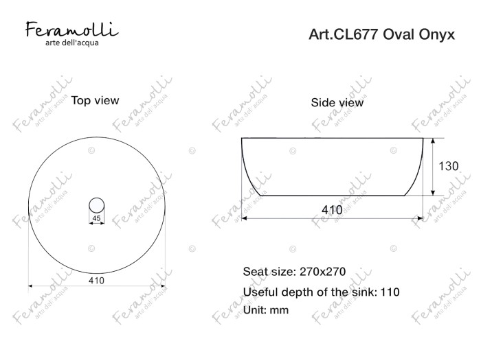 Раковина накладная, черный, Oval Onyx Feramolli - CL677
